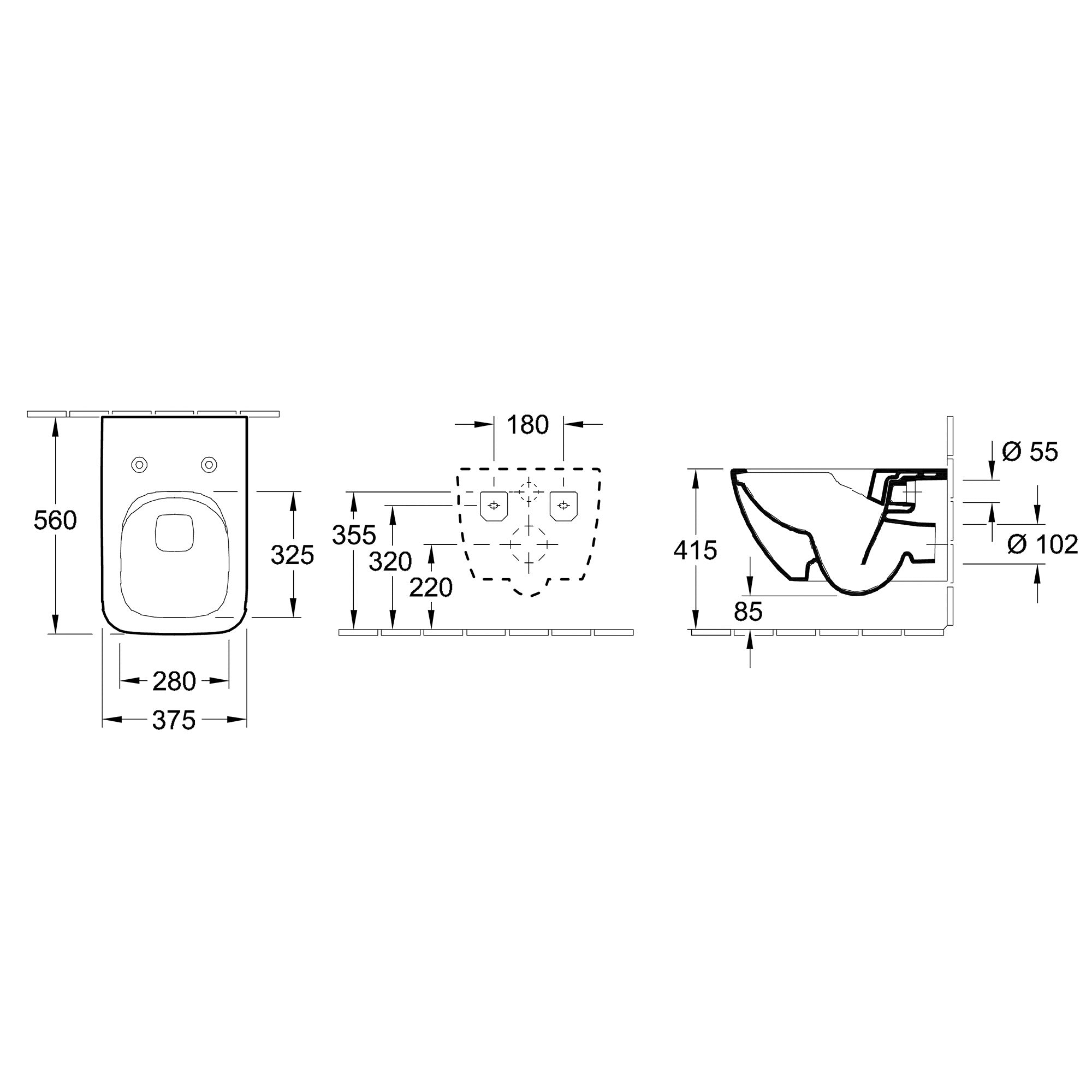 Villeroy & Boch Venticello Washdown Toilet Wall-Mounted - White Alpin