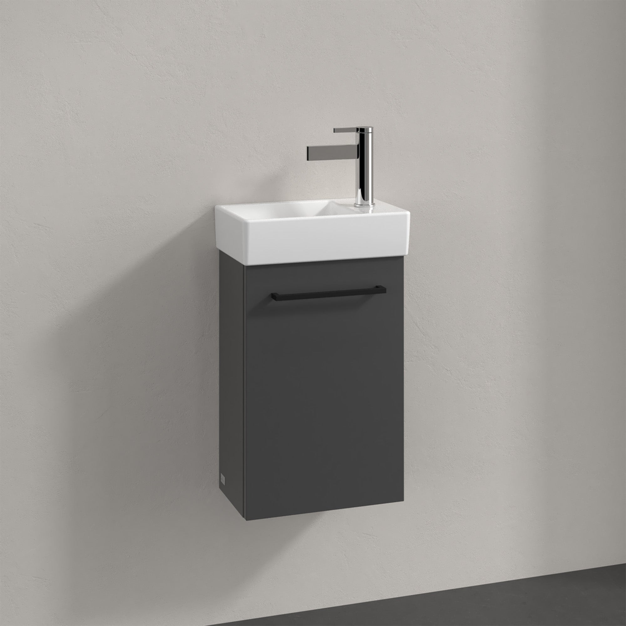 Villeroy & Boch Avento Vanity Unit, 1 Door Left Hand Black Handle - 340 x 514 x 234 mm