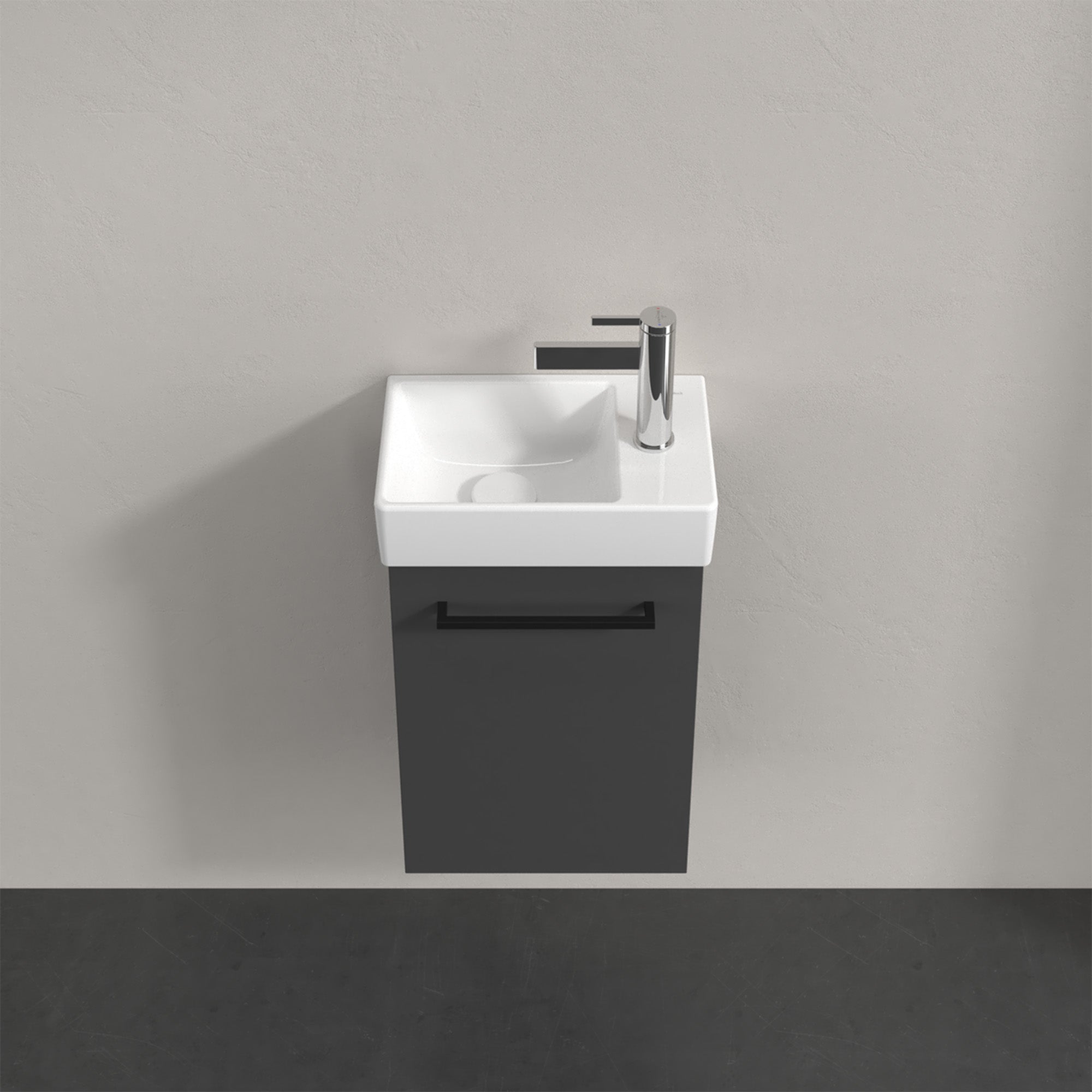 Villeroy & Boch Avento Vanity Unit, 1 Door Left Hand Black Handle - 340 x 514 x 234 mm