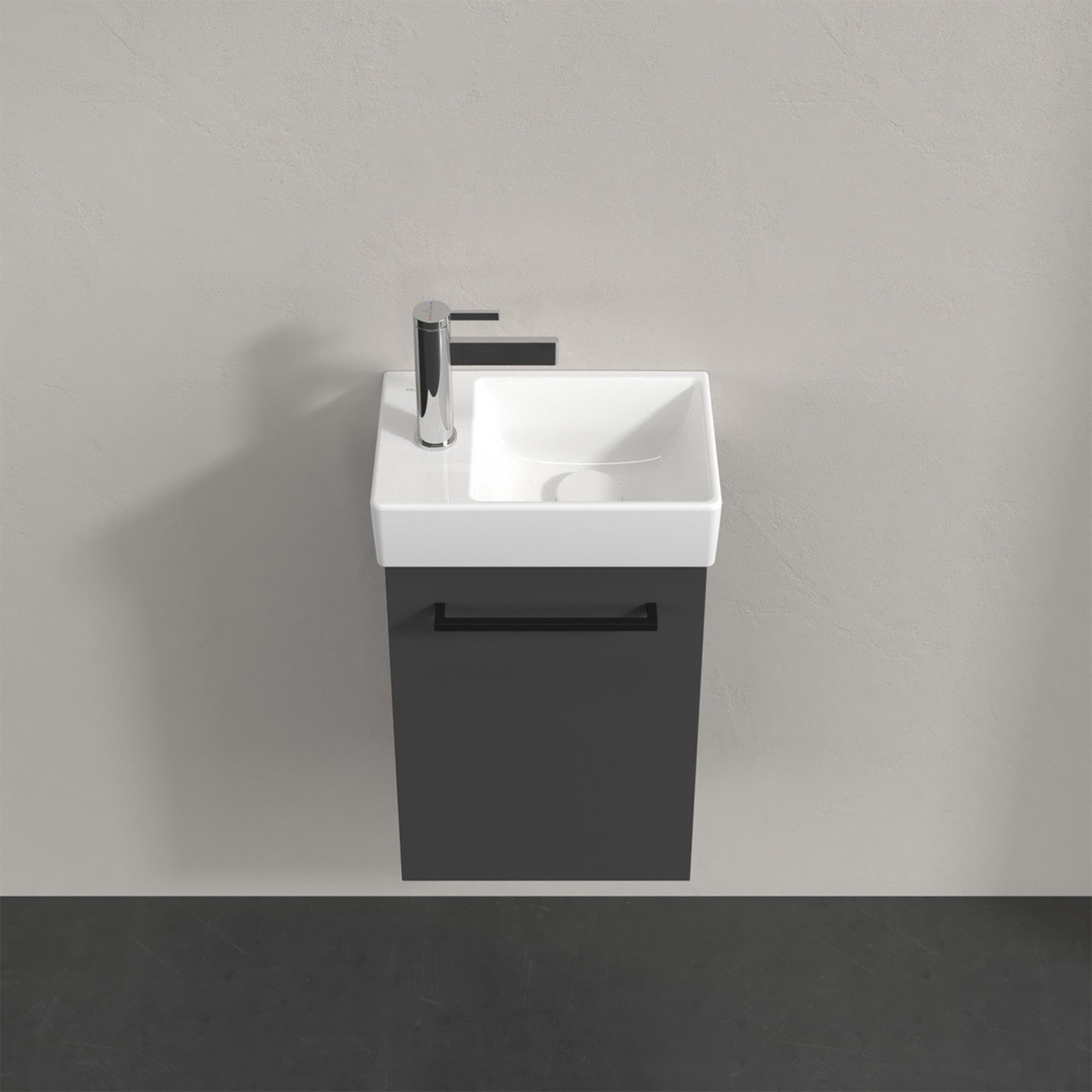 Villeroy & Boch Avento Vanity Unit, 1 Door Right Hand Black Handle - 340 x 514 x 234 mm