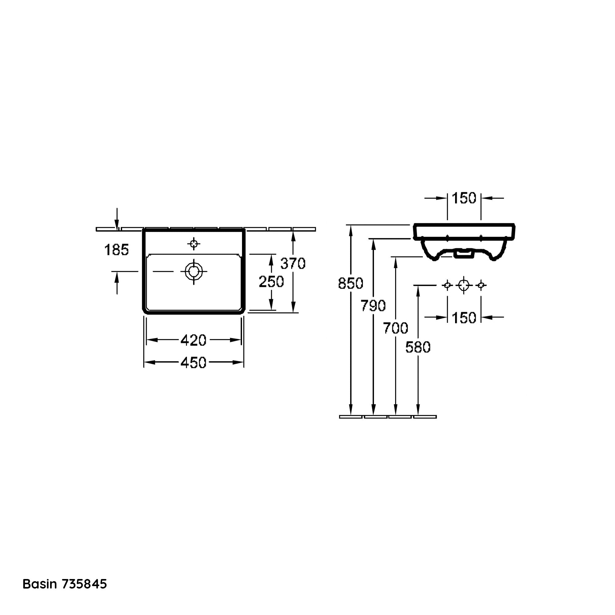 Villeroy & Boch Avento Vanity Unit, 1 Door Left Hand Black Handle - 426 x 514 x 384 mm