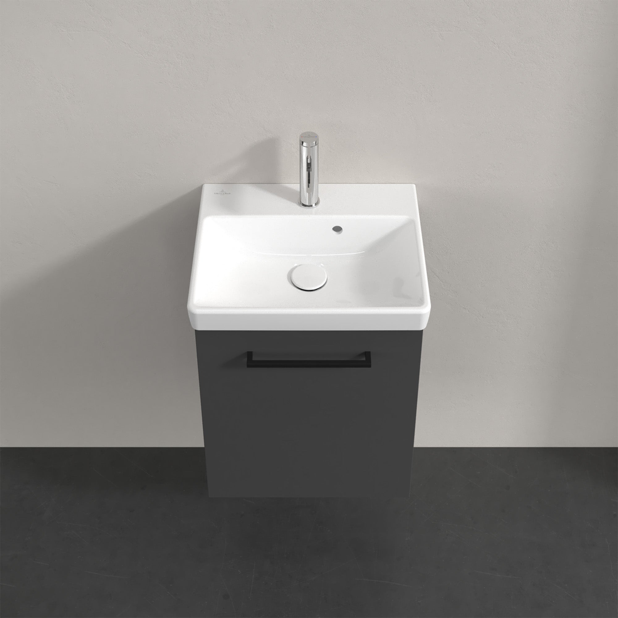 Villeroy & Boch Avento Vanity Unit, 1 Door Right Hand Black Handle - 426 x 514 x 384 mm