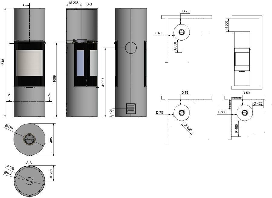 Rais Viva L 160 Classic Wood Burning Stove - Steel Framed Door with Glass Sides