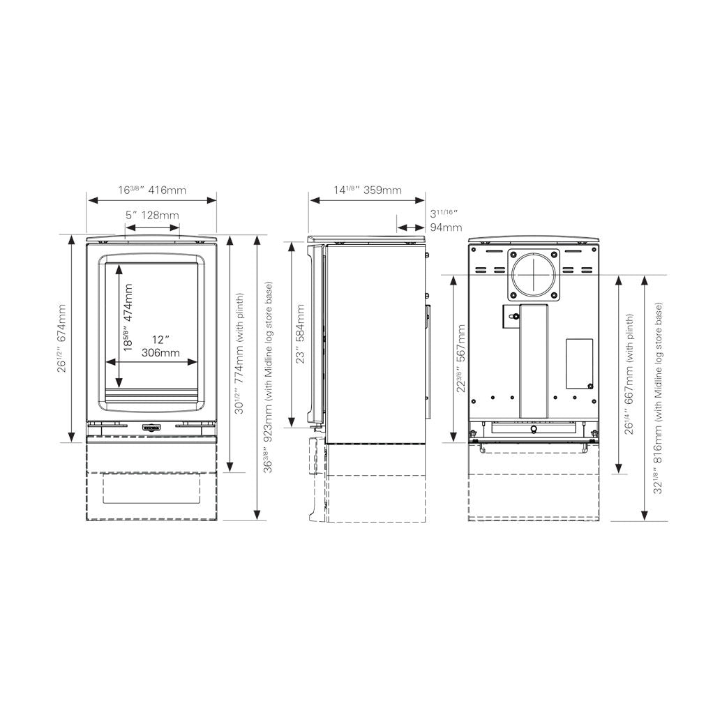 Stovax Vogue Midi T Multi Fuel Stove With Midline Base - EcoDesign Ready