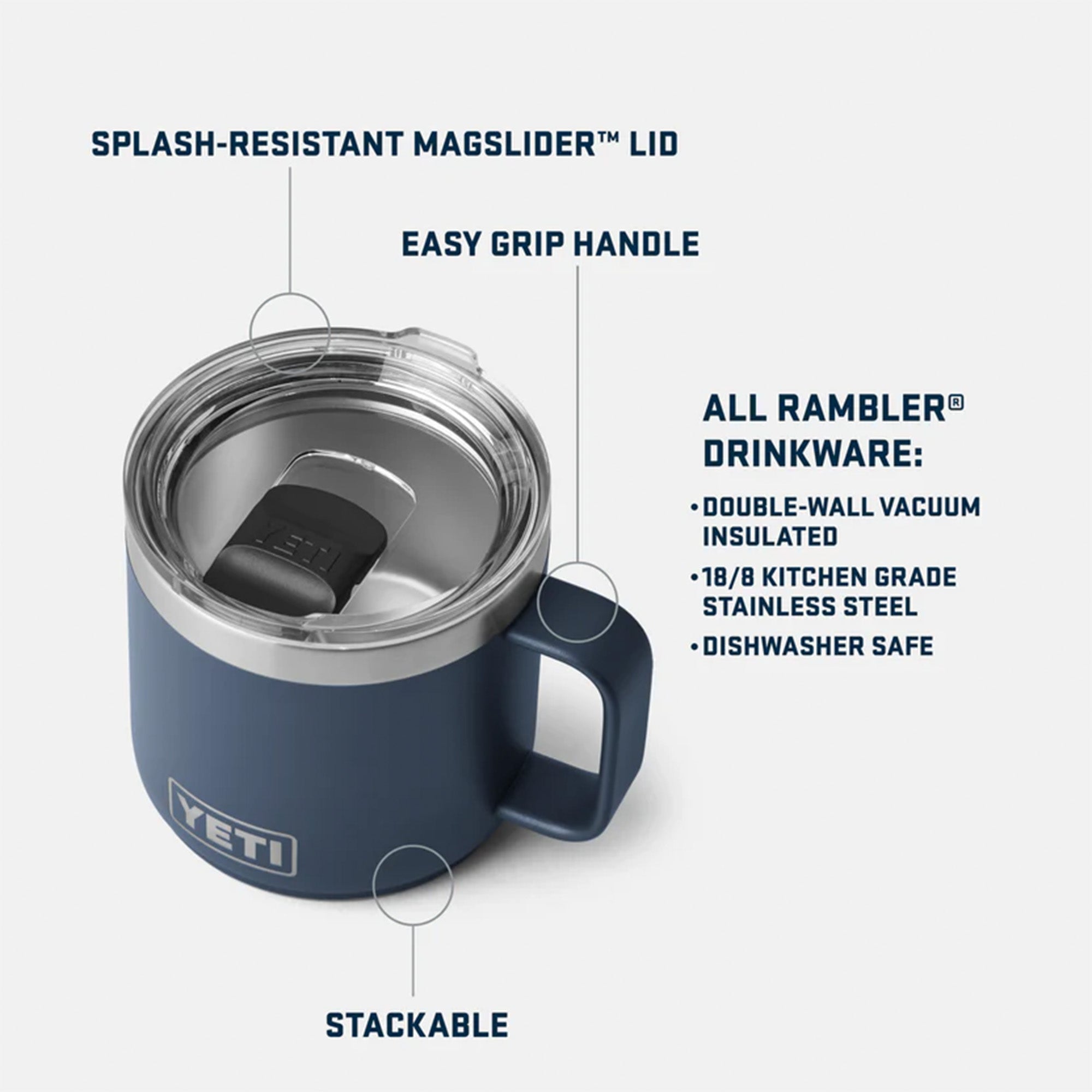 Yeti Rambler 14oz (414ml) Mug - Stainless Steel - Includes MagSlider Lid