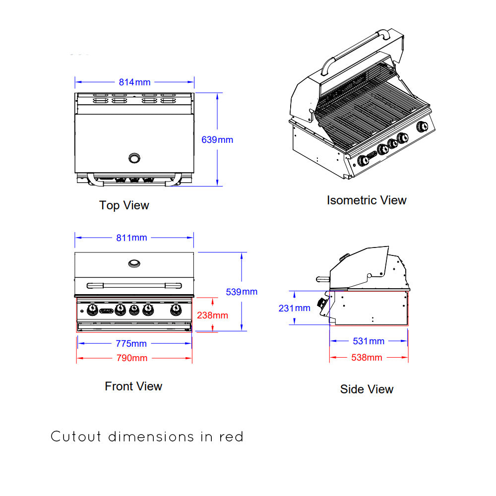 Bull BBQ Component Angus Built-in 4 Burner Gas BBQ Grill - Stainless Steel