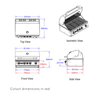 Bull BBQ Component Angus Built-in 4 Burner Gas BBQ Grill - Stainless Steel