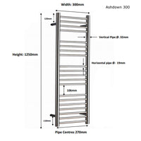 JIS - Ashdown Heated Towel Rail - Satin stainless steel