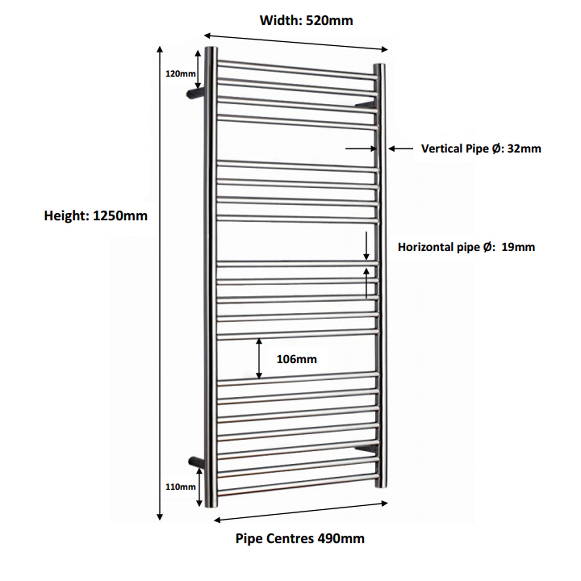 JIS - Ashdown Heated Towel Rail - Satin stainless steel