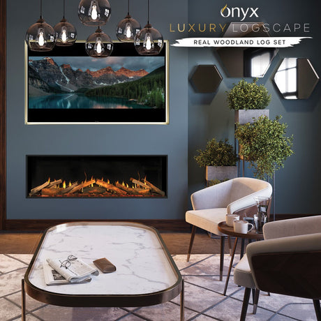 Gazco Onyx Fusion 150RW Electric Fire with Luxury Logscape Real Woodland Log Set - Showroom Exclusive