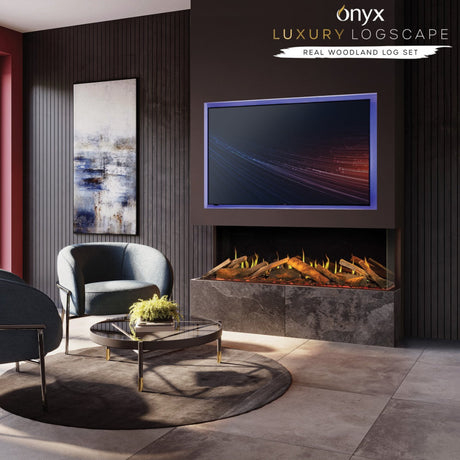 Gazco Onyx Fusion 150RW Electric Fire with Luxury Logscape Real Woodland Log Set - Showroom Exclusive