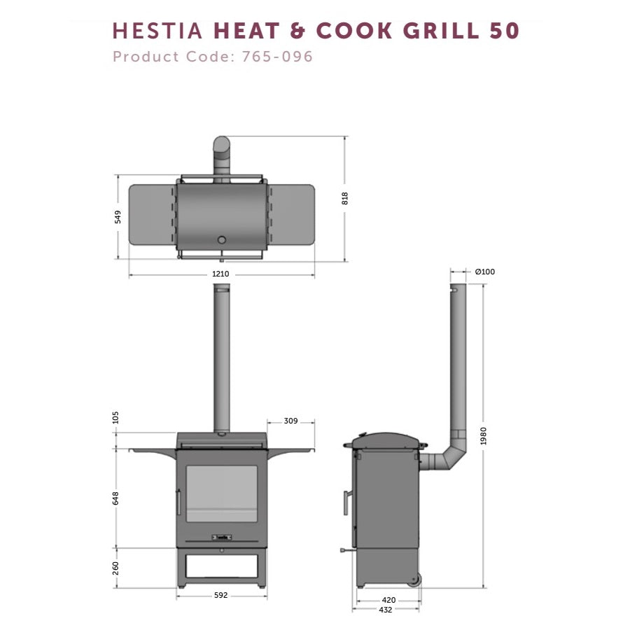 Dragonfly Hestia Heat and Cook Grill 50 Outdoor Wood Burning Stove