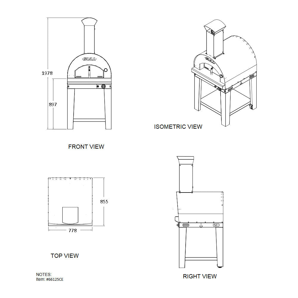 Bull BBQ Large Pizza Oven & Cart - LPG Gas Fuelled