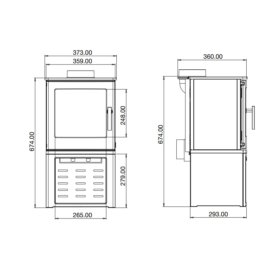 ACR Woodpecker WP4LS Wood Burning Cast Iron Stove - With Log Store