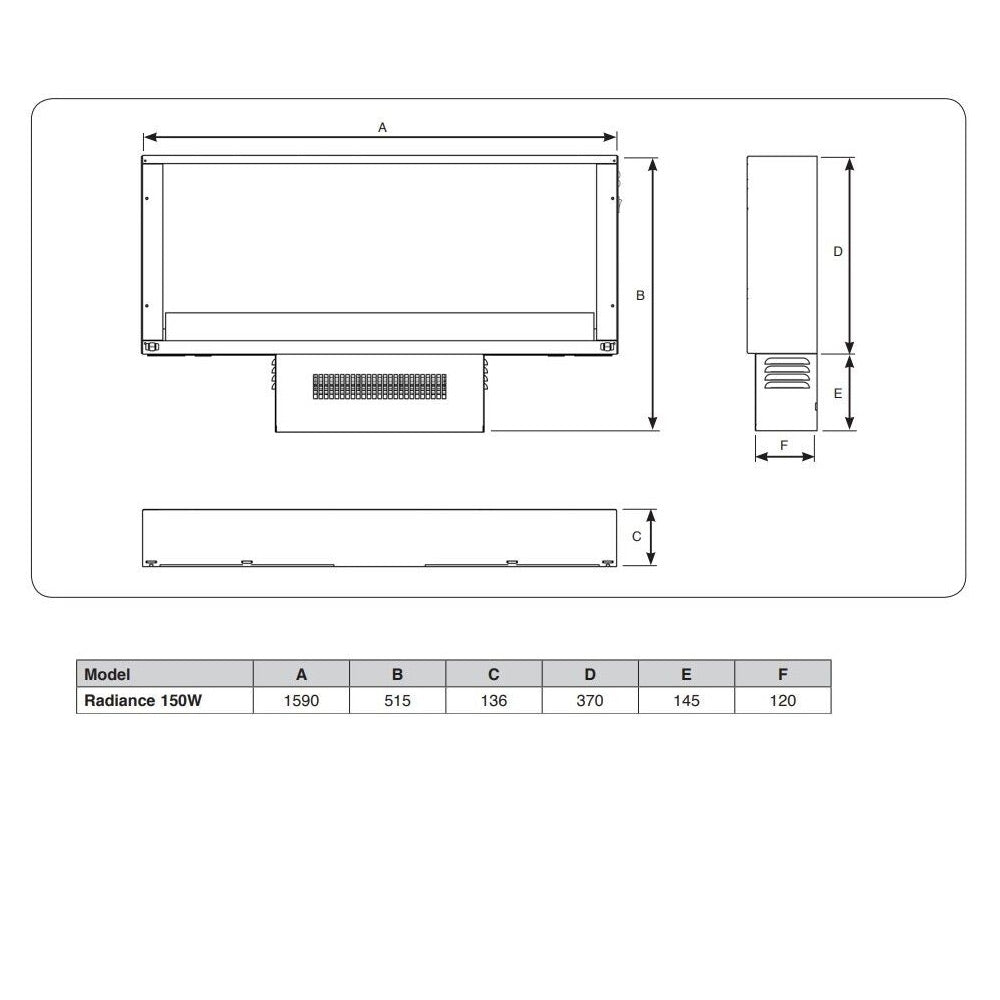 Gazco Radiance 150W Wall Mounted Steel Electric Fire - Graphite