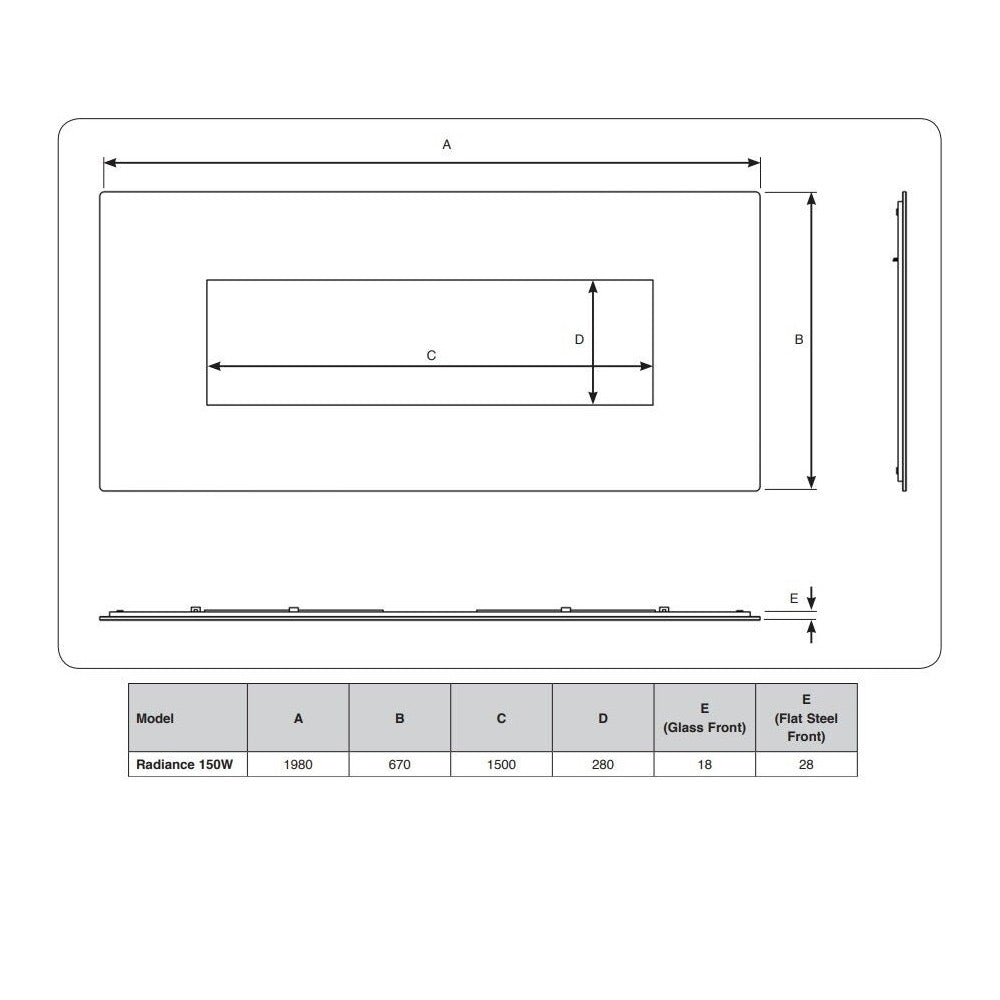 Gazco Radiance 150W Wall Mounted Steel Electric Fire - Graphite