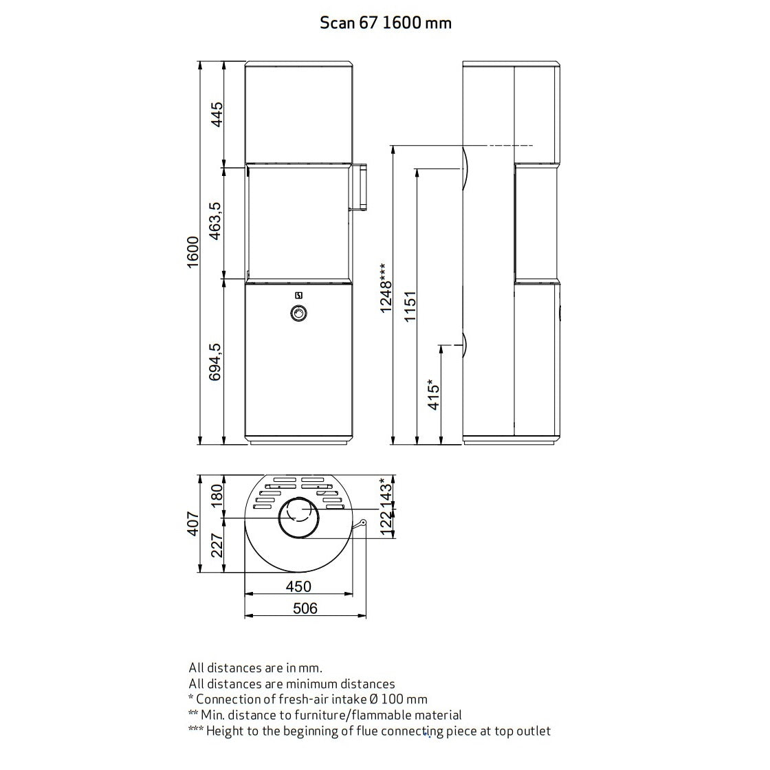 Scan 67 1600mm Black Wood Burning Stove - DEFRA Approved