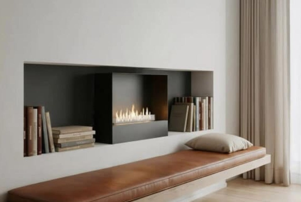 Bioethanol fire in room setting, chimney free, high eficiency fire