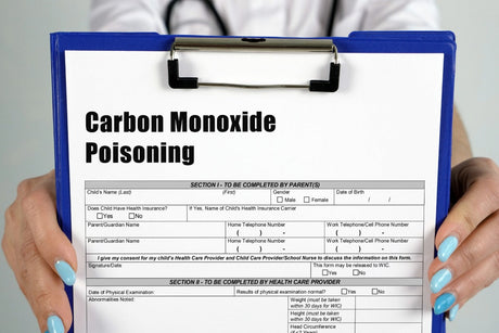 A docter handing a carbon monoxide health for to a parent to fill out for their child. 