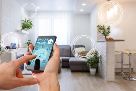 Image of person using smart home technology using phone, bell northampton