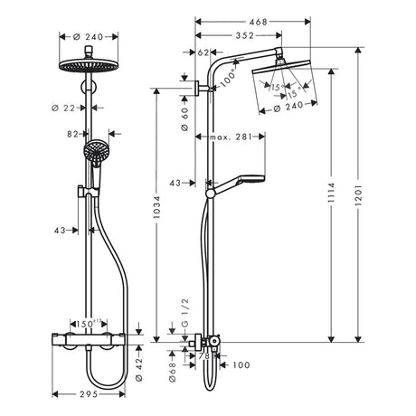 Hansgrohe Crometta S Showerpipe 240 1jet with Thermostatic Shower Mixer - Round