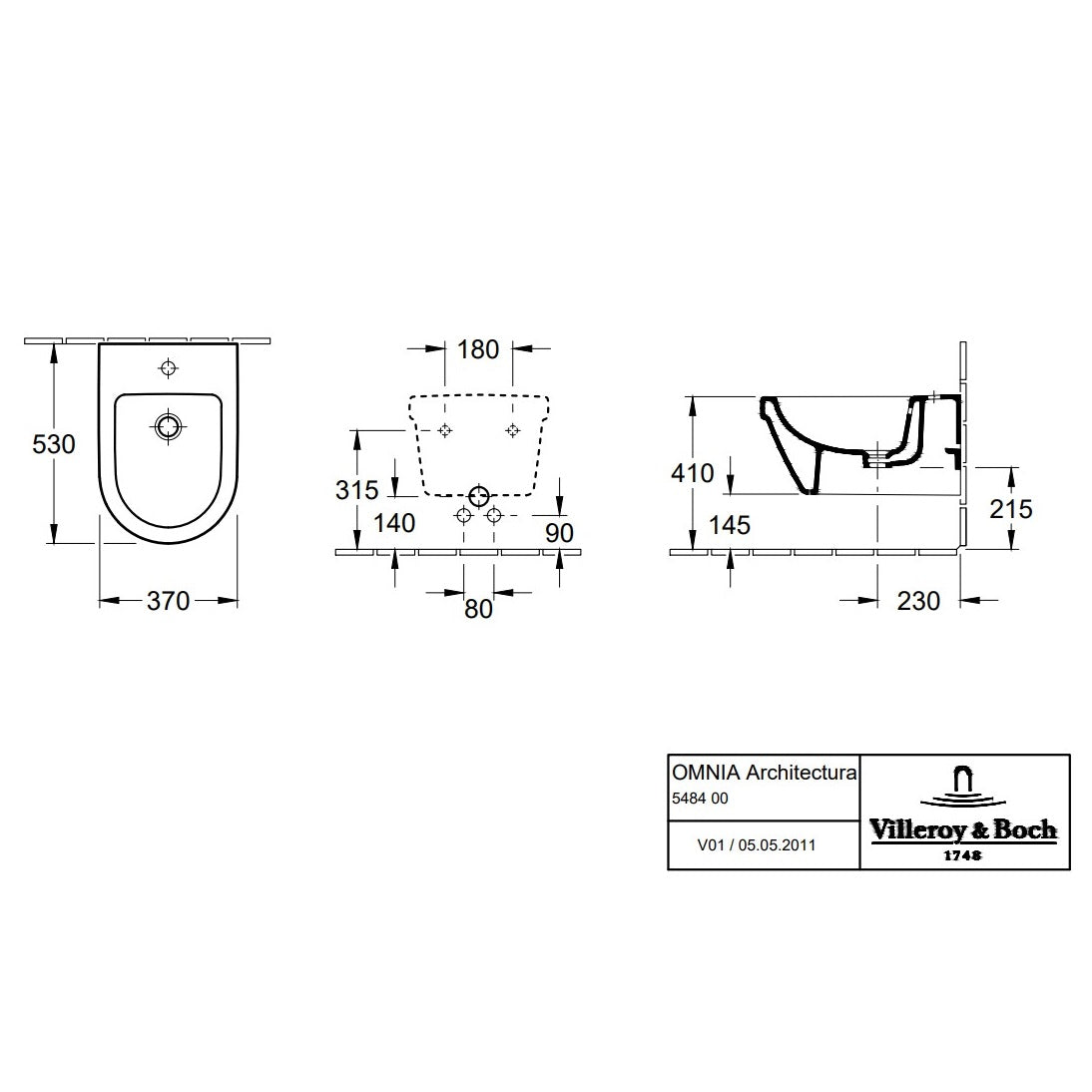 Villeroy & Boch Architectura Bidet Wall-Mounted - White Alpin