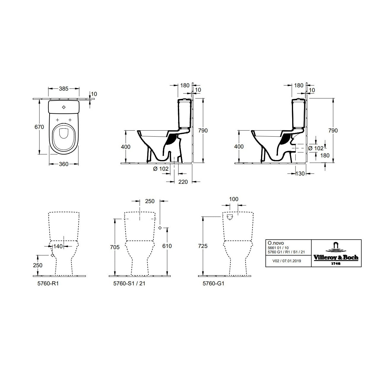 Villeroy & Boch O.novo Washdown Toilet For Close-Coupled WC-Suite - White Alpin