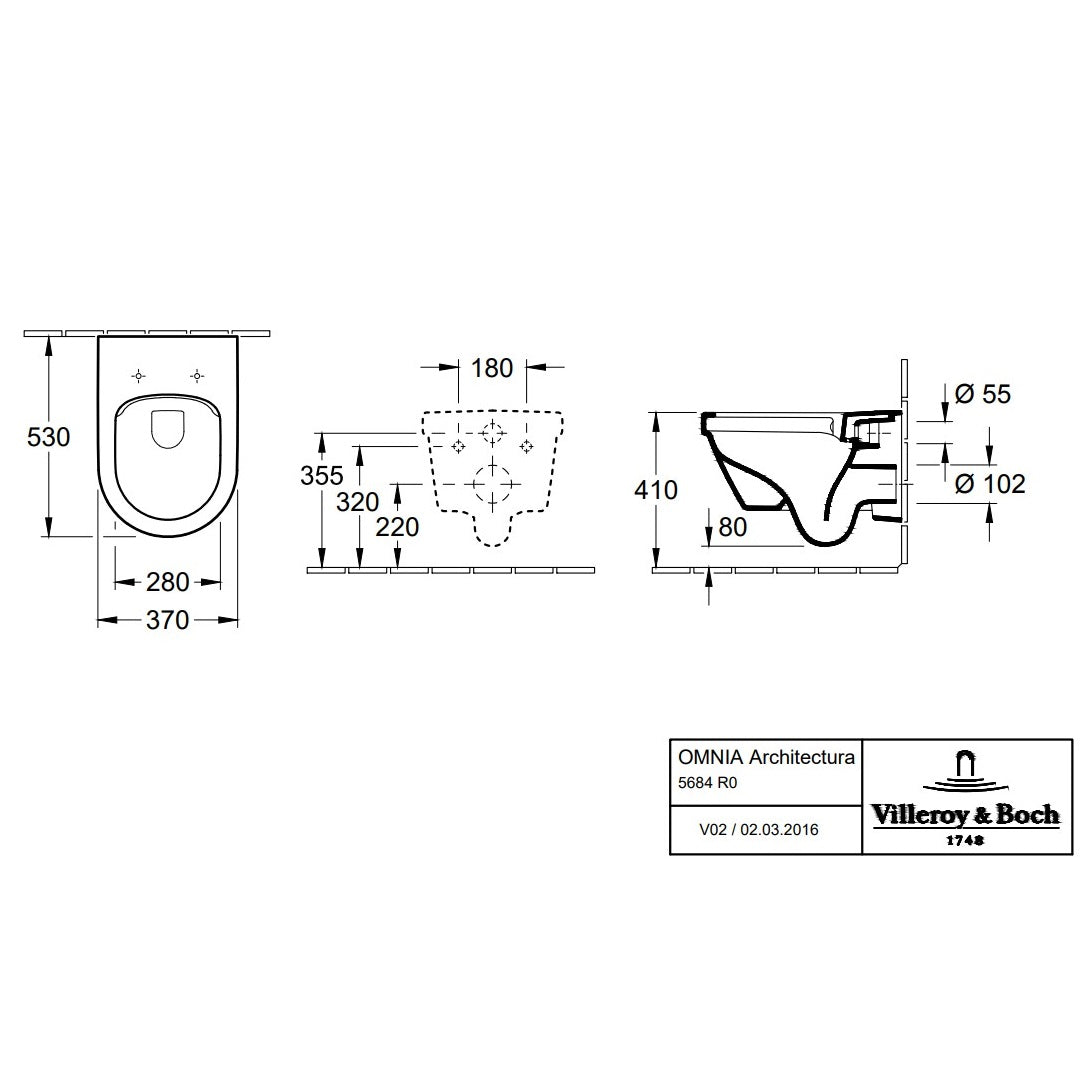 Villeroy & Boch Architectura Washdown Toilet Wall Mounted - White Alpin