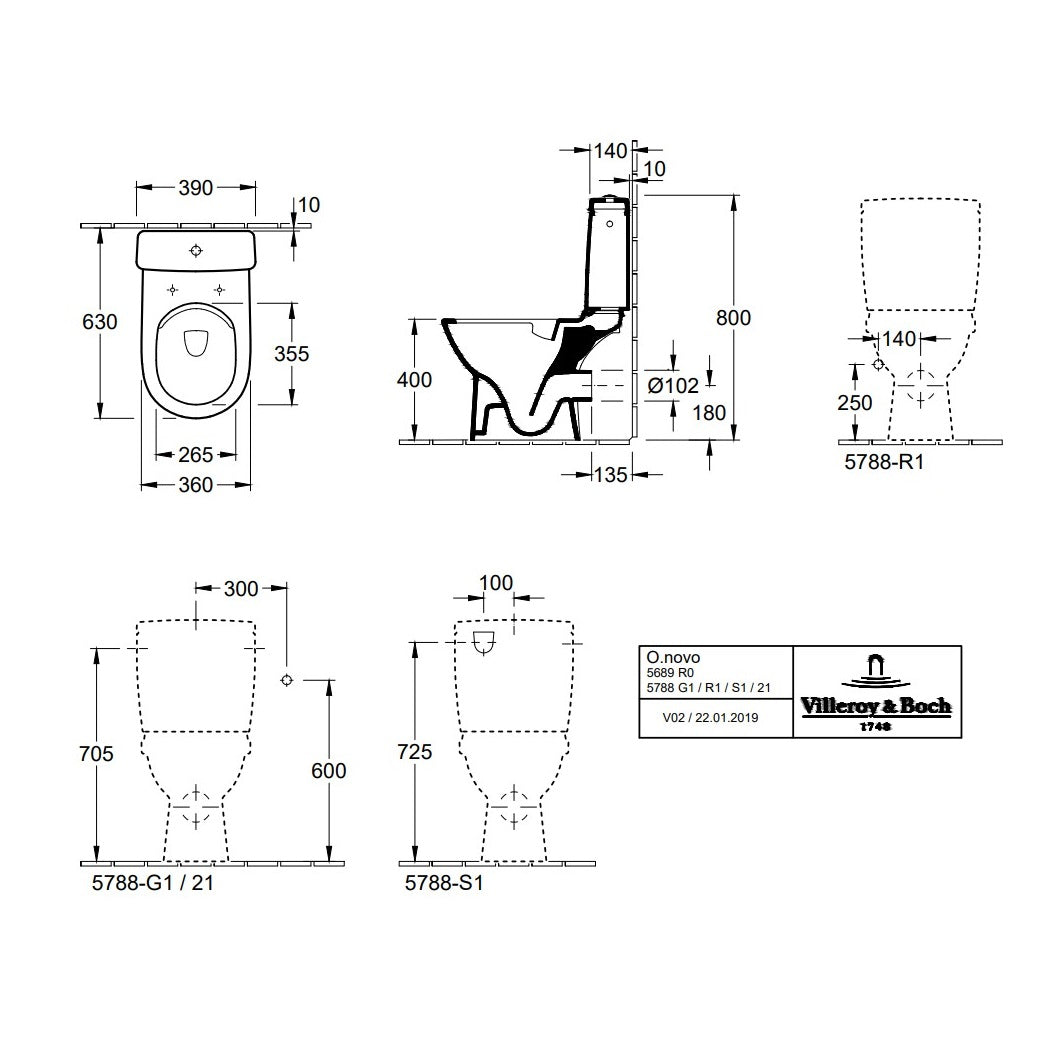 Villeroy & Boch O.Novo Compact Washdown Toilet For Close-Coupled WC-Suite