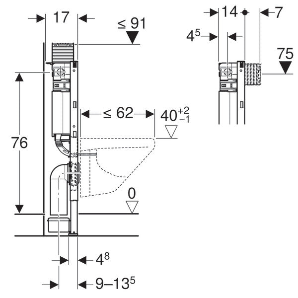 Geberit Duofix Frame & Cistern For Wall-Hung WC, 82cm