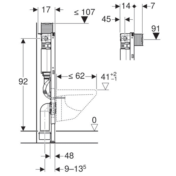 Geberit Duofix Frame For Wall-Hung WC, 98cm, With Omega Concealed Cistern
