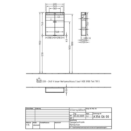 Villeroy & Boch Reflection Mirror Cabinet With Lighting - 740 x 600 x 159 mm