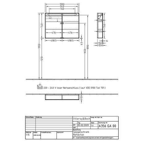 Villeroy & Boch Reflection Mirror Cabinet With Lighting - 1000 x 740 x 159 mm