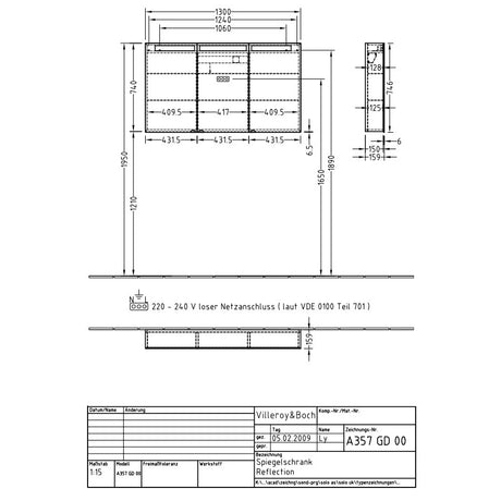 Villeroy & Boch Reflection Mirror Cabinet With Lighting - 1300 x 740 x 159 mm