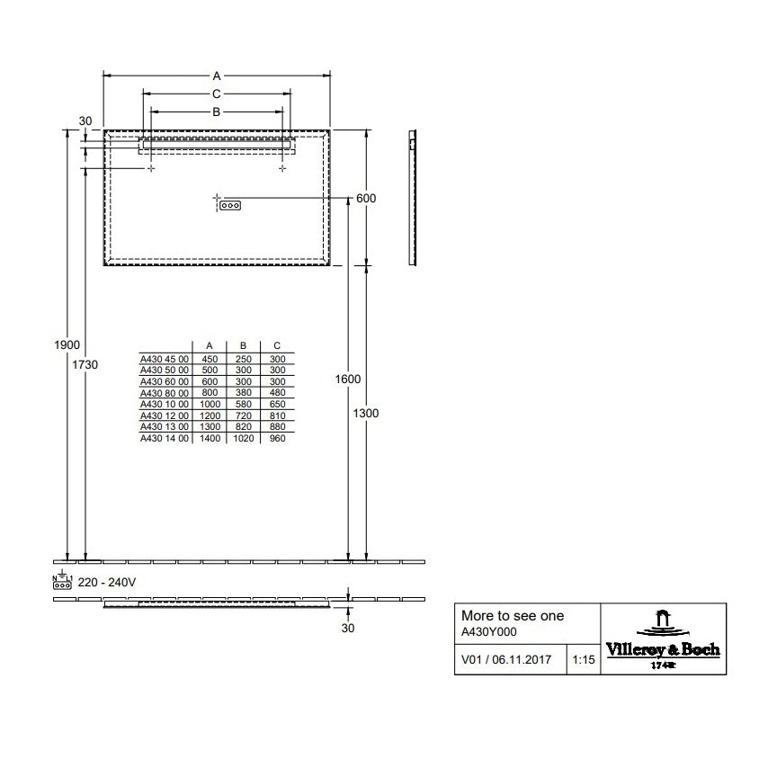 Villeroy & Boch More To See One Mirror with Lighting - Available in 3 Sizes