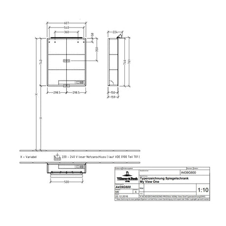 Villeroy & Boch My View One LED 2 Door Mirrored Cabinet - Available in 3 Sizes