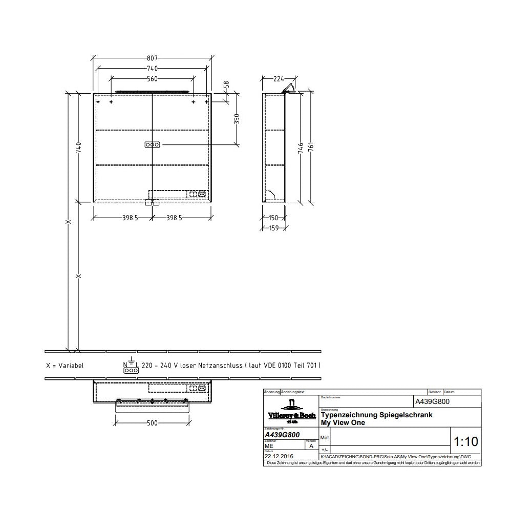 Villeroy & Boch My View One LED 2 Door Mirrored Cabinet - Available in 3 Sizes