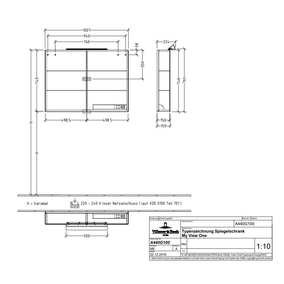 Villeroy & Boch My View One LED 2 Door Mirrored Cabinet - Available in 3 Sizes