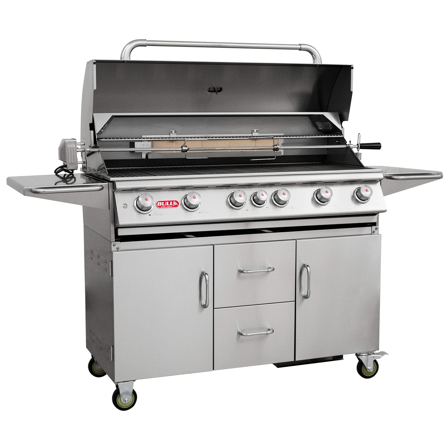 Bull BBQ Diablo Cart Gas BBQ with Lights System and Rotisserie Kit - 6 Burners