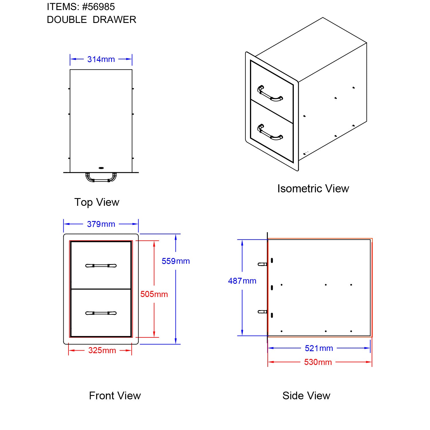 Bull BBQ Component Double Drawer