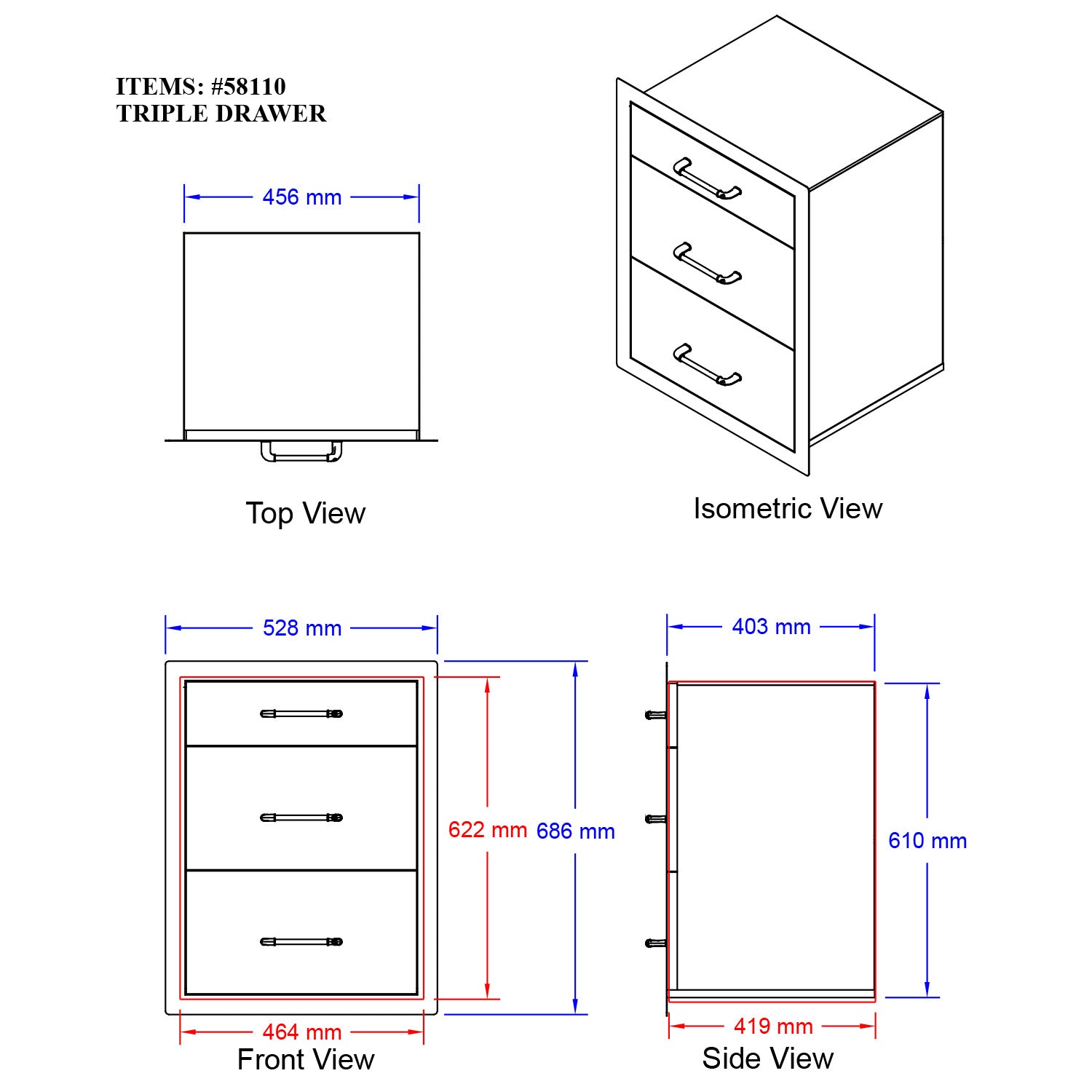 Bull BBQ Component Triple Drawer