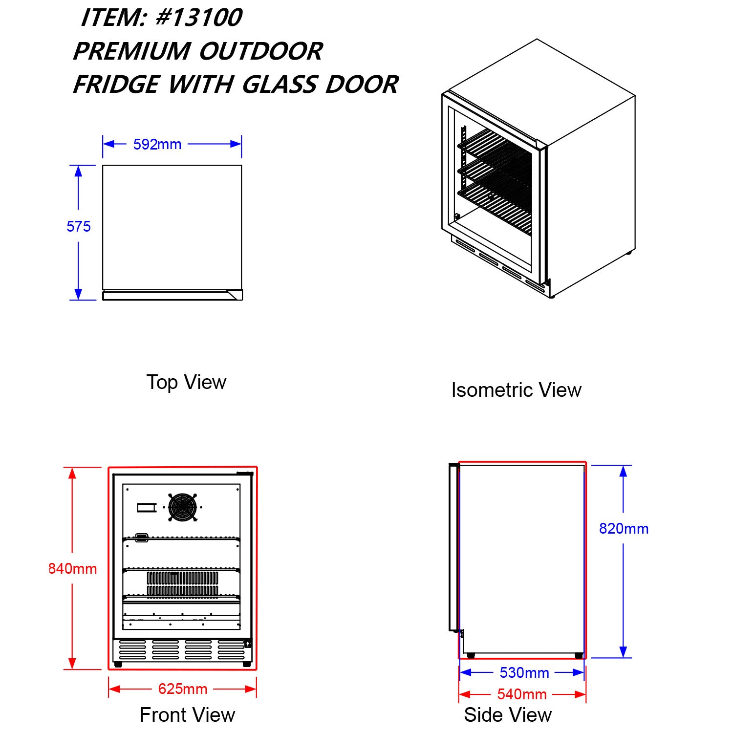 Bull BBQ Component Premium Outdoor Glass Fridge