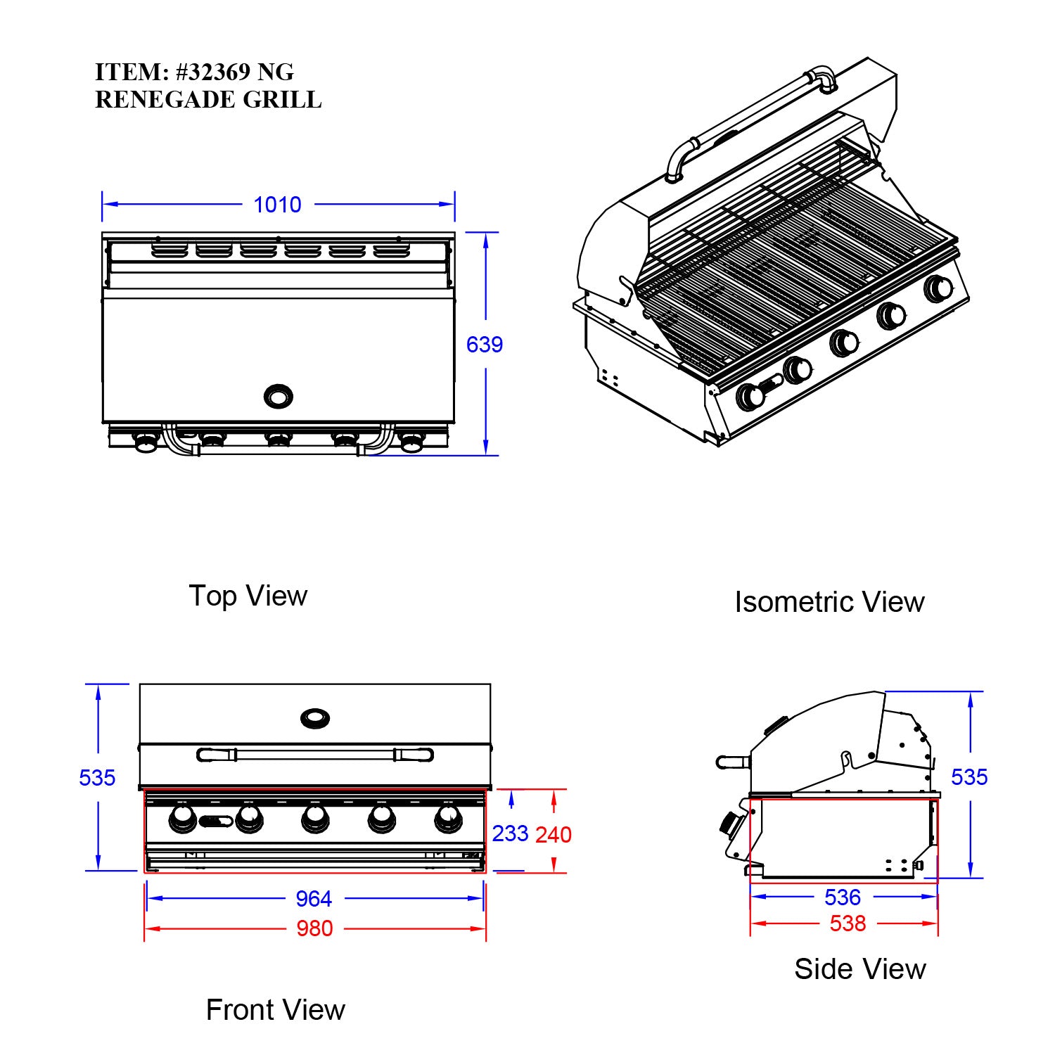 Bull BBQ Component Renegade Built-In Gas BBQ - 5 Burners