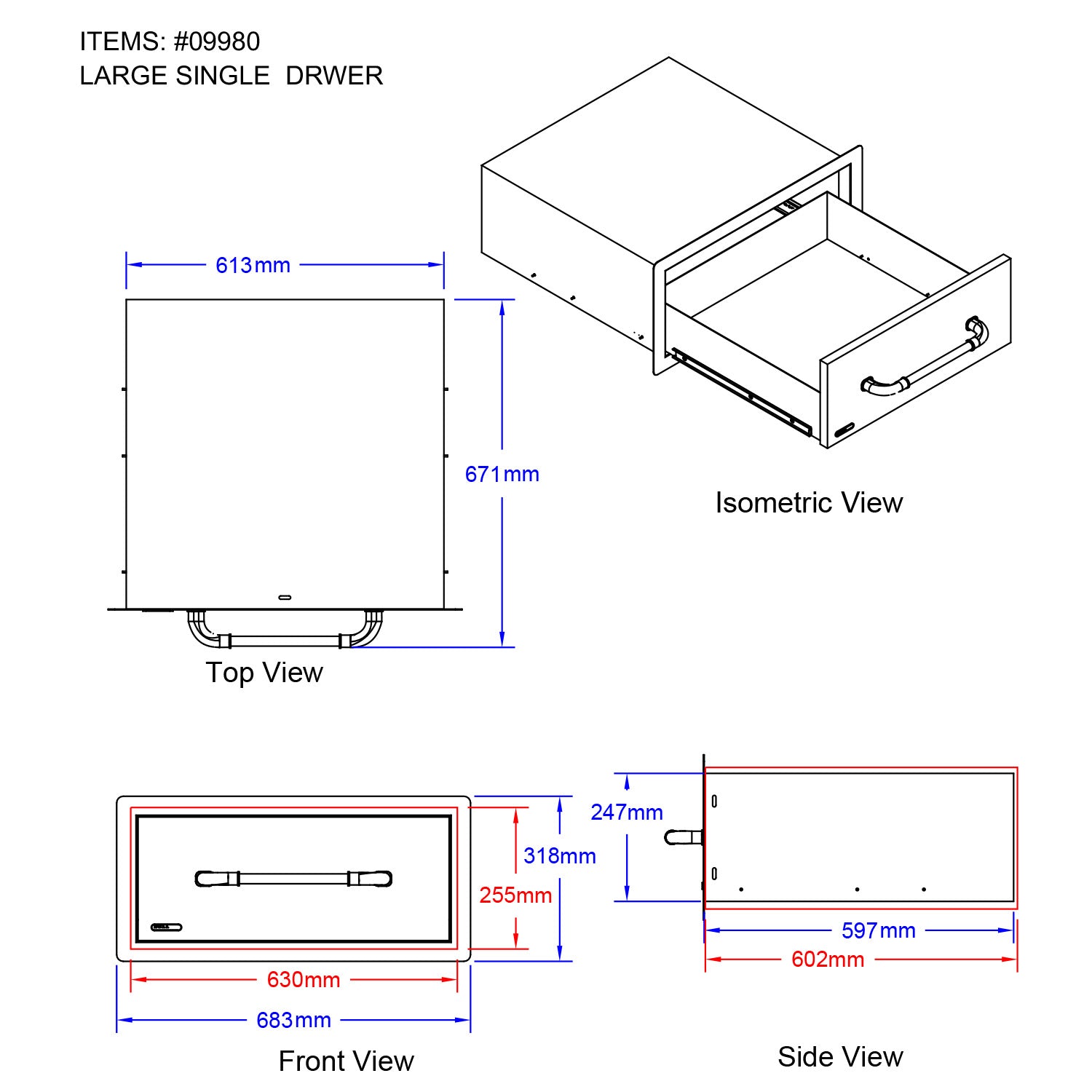 Bull BBQ Component Single Large Drawer