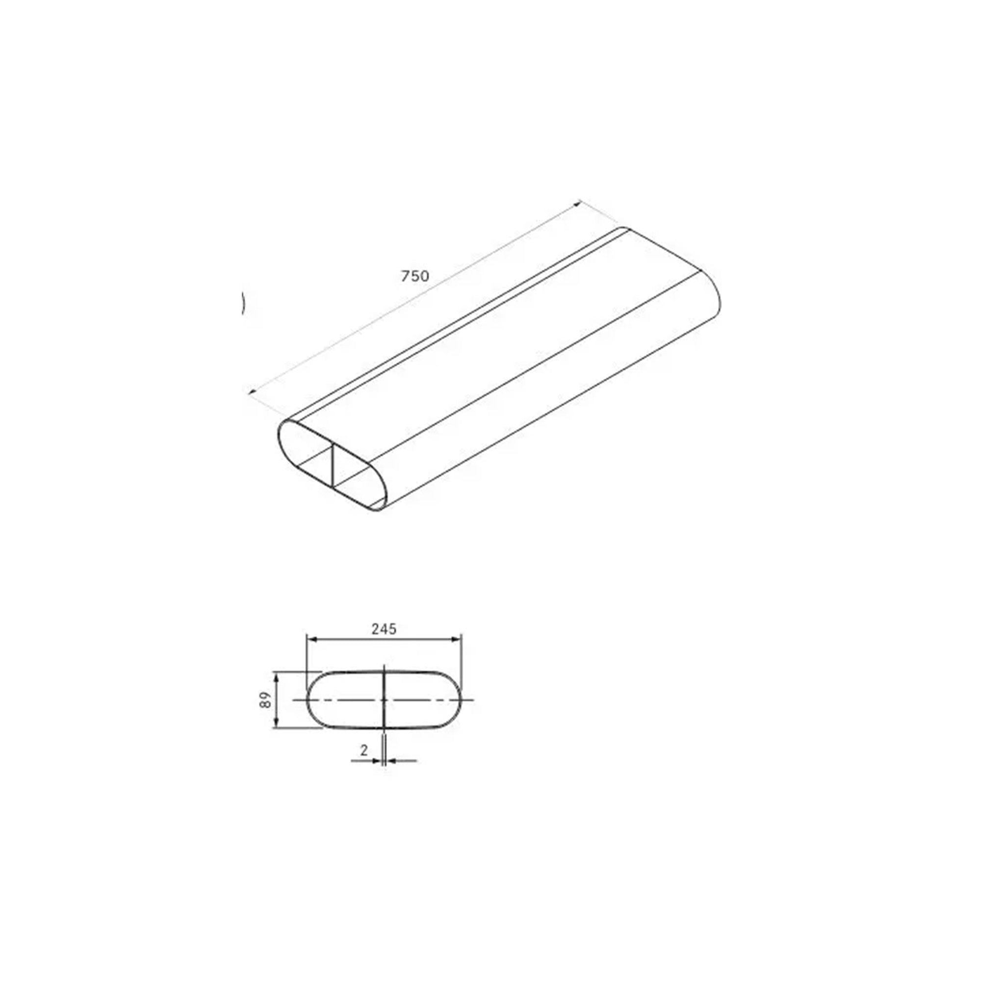 Bora Ecotube Shallow Duct with Partition 750mm (1 piece) (EFS750/1) - Clearance
