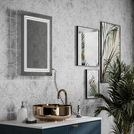 HIB Boundary LED Illuminated Bathroom Mirror - With Built in Charging Sockets and Heated Pad