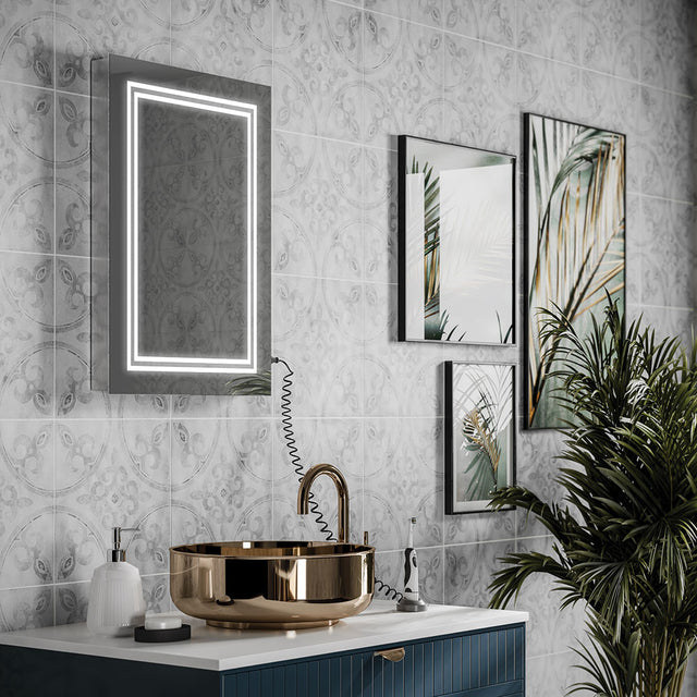 HIB Boundary LED Illuminated Bathroom Mirror - With Built in Charging Sockets and Heated Pad