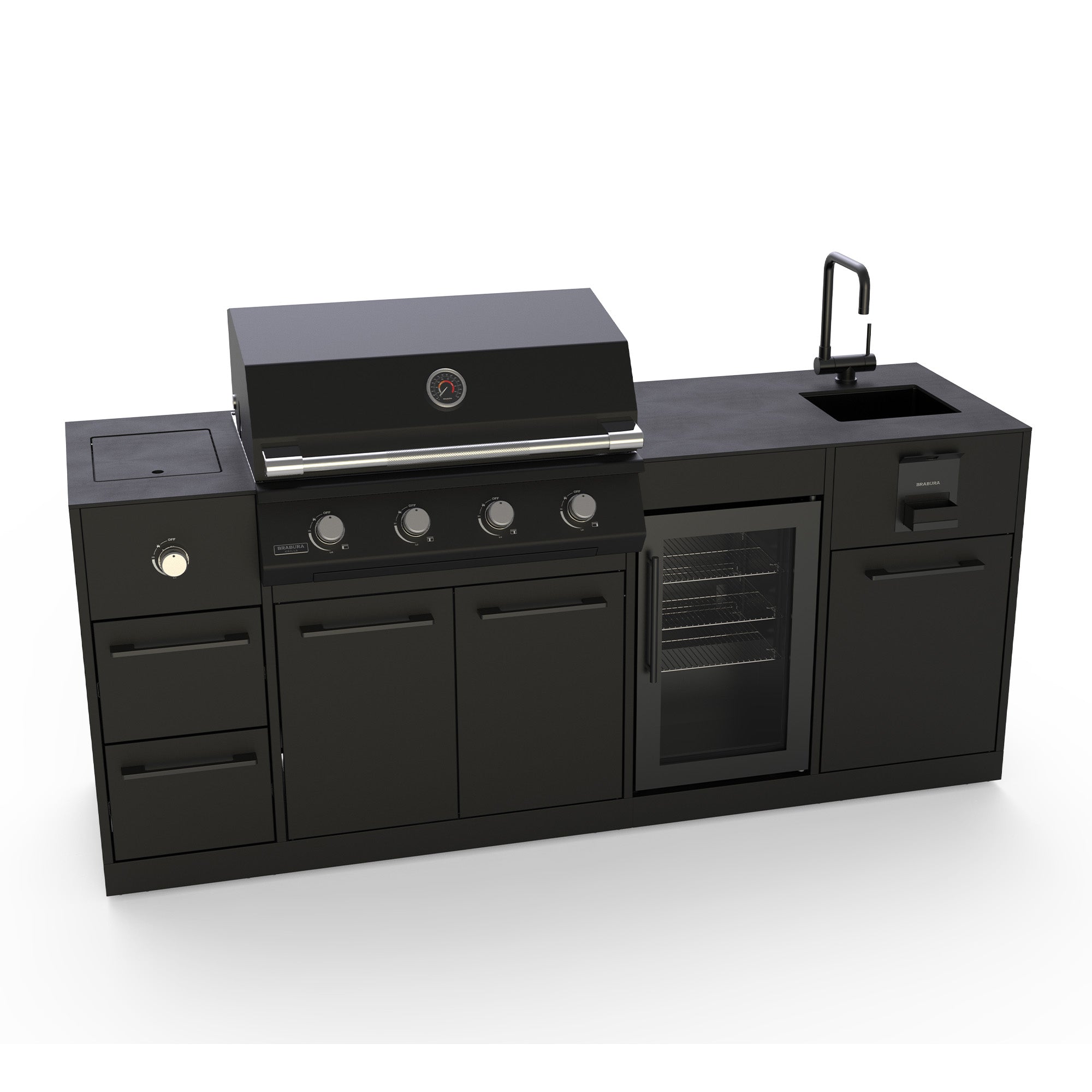Brabura Lite Series 400 Outdoor Kitchen with 4 Burner BBQ, Side Burner, Fridge and Sink