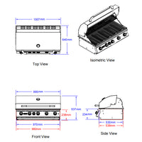 Bull BBQ Component Brahma Built-in 6 Burner Gas BBQ Grill - Stainless Steel