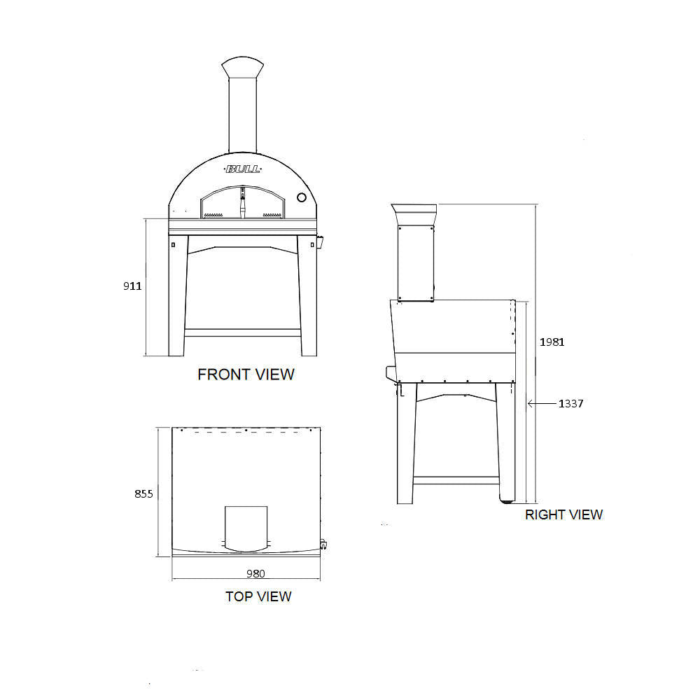 Bull BBQ Extra Large Pizza Oven & Cart - Wood Fired